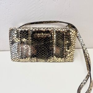Michael Kors Metallic Gold & Black Snake Print Clutch ✨🐍